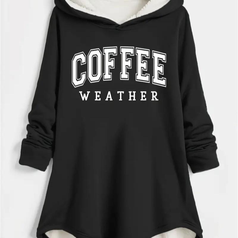 

Women s Fleece-Lined Long Sleeve Letter Print Sweatshirt 1XL чорний