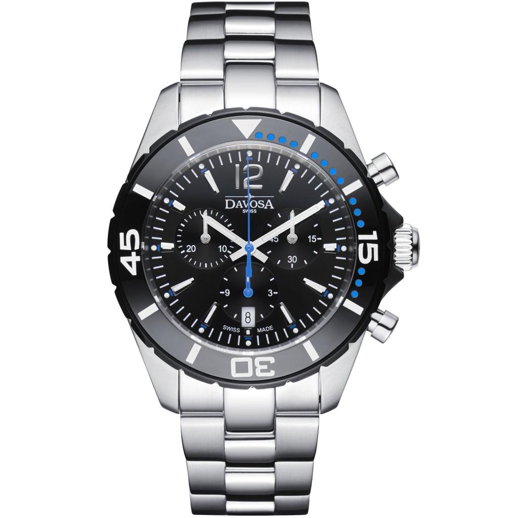 Davosa Nautic Star Chrono 10 ATM Wasserdicht Schweizer Made Herrenuhr, Robust, Silber, 163.473.45