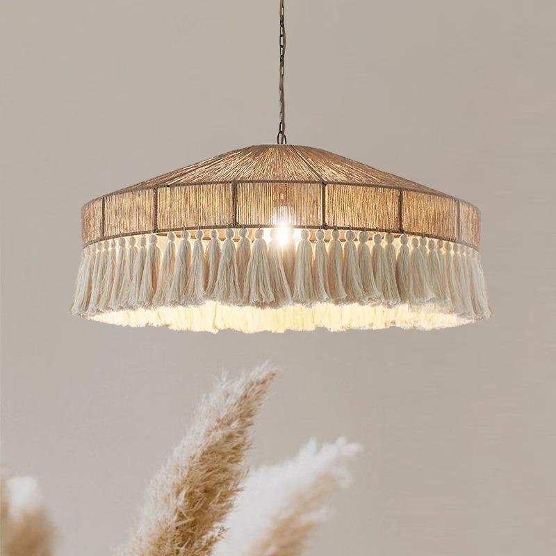 Wabi-Sabi Retro Hemp Rope Tassel Chandelier for Bedroom or Living Room
