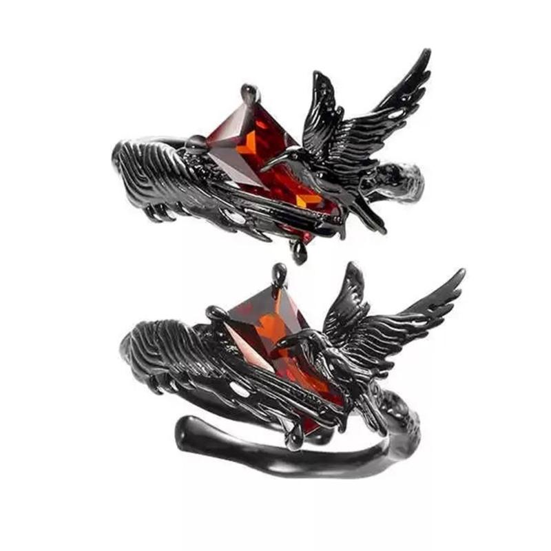 Unisex Adjustable Sturdy Alloy Rings with Black Gems Fashion Accessory for Punk Fashion and Unique Styles Enthusiasts