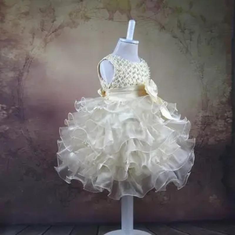 Baby Girl Princess Dress Pearl Infant Toddler Girl Vintage Vestido Party Birthday Ball Gown Baby Clothes