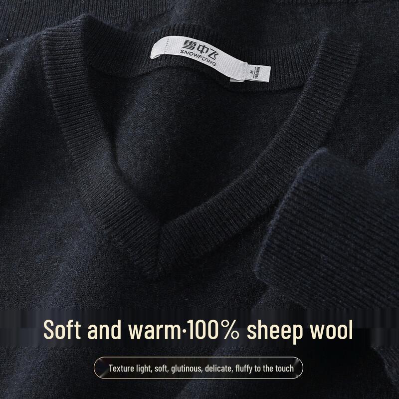 SNOWFLYING Men's V-Neck 100% Wool Pullover Sweater
