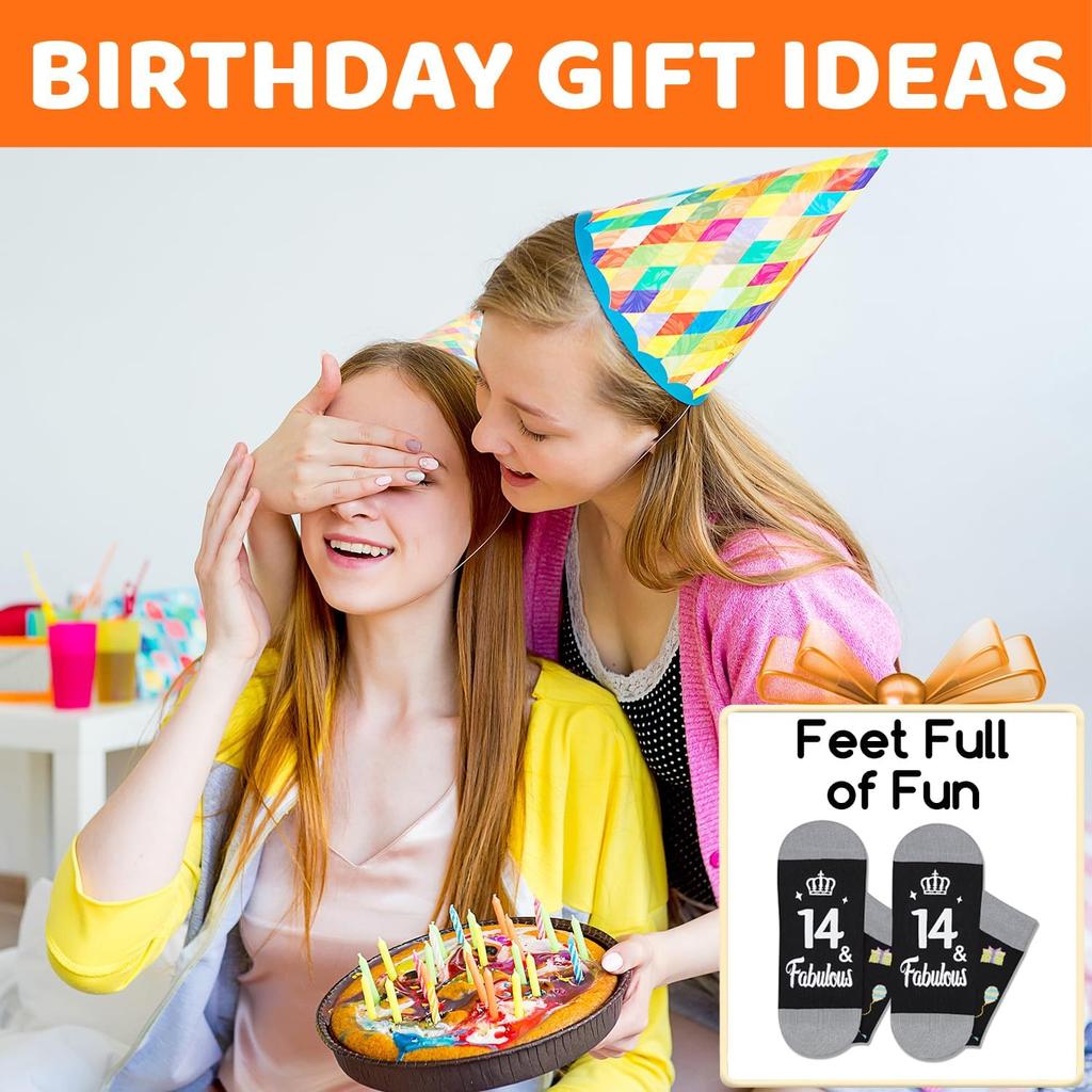 HAPPYPOP 14th Boy Birthday Gift Ideas - Socks for 14 Year Old Teen Boys Girls with Card