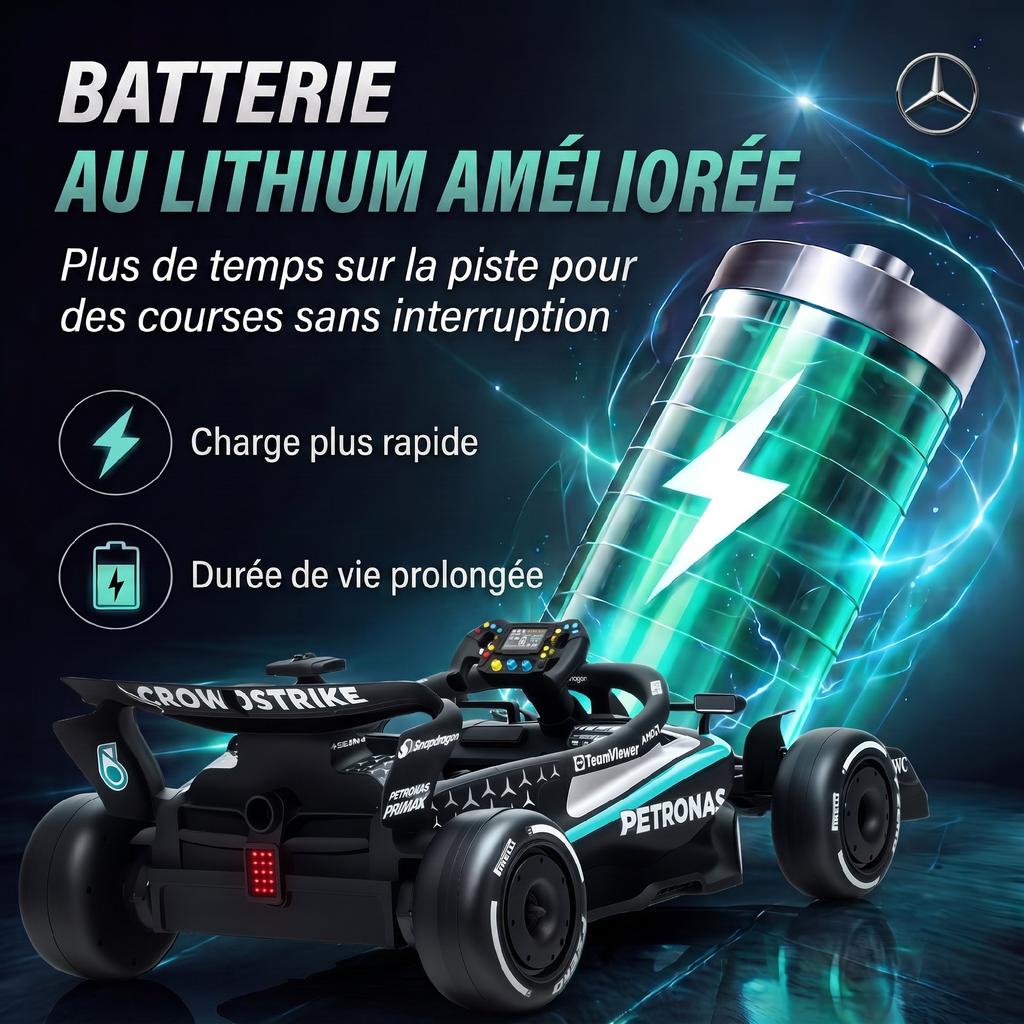 Electric Go-Kart for Kids, 12V, Mercedes-AMG PETRONAS F1, 2 Motors, Remote Control, 3 Speeds, Black