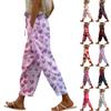 Damen Freizeithose Modische Print Kordelzug Taschen Elastische Taille Hose