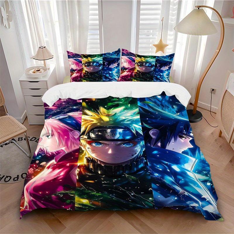 3pcs Naruto Anime Characters Quilt Cover Set (1 Quilt Cover + 2 Pillowcases Without Pillow Core), High-Definition Printing for Home and Dormitory