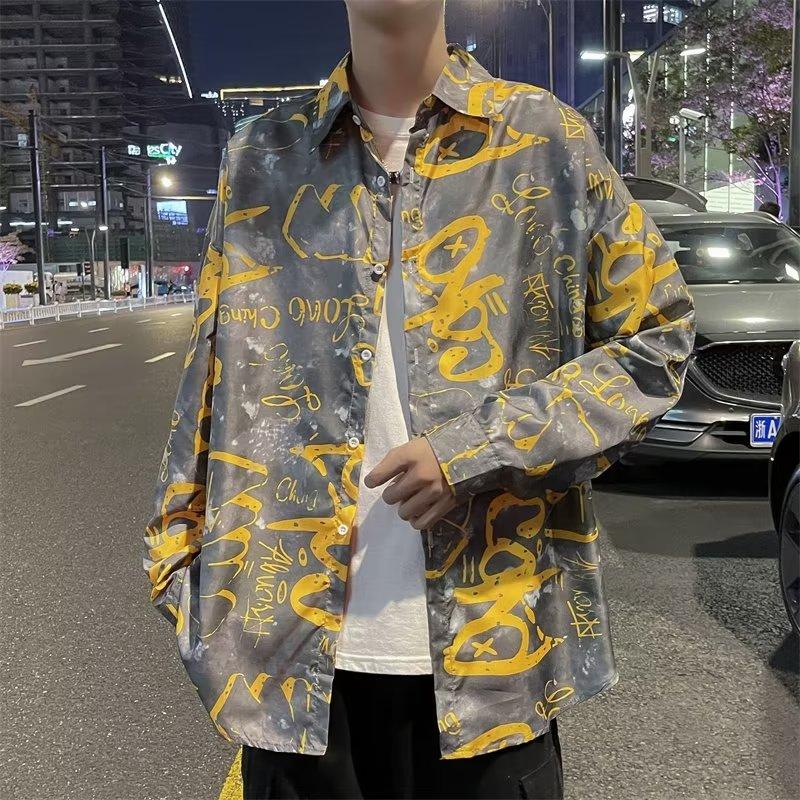 2024 Letter Long Sleeved Shirt Ins Loose Shirt Men'S Summer Trend Versatile Casual Jacket