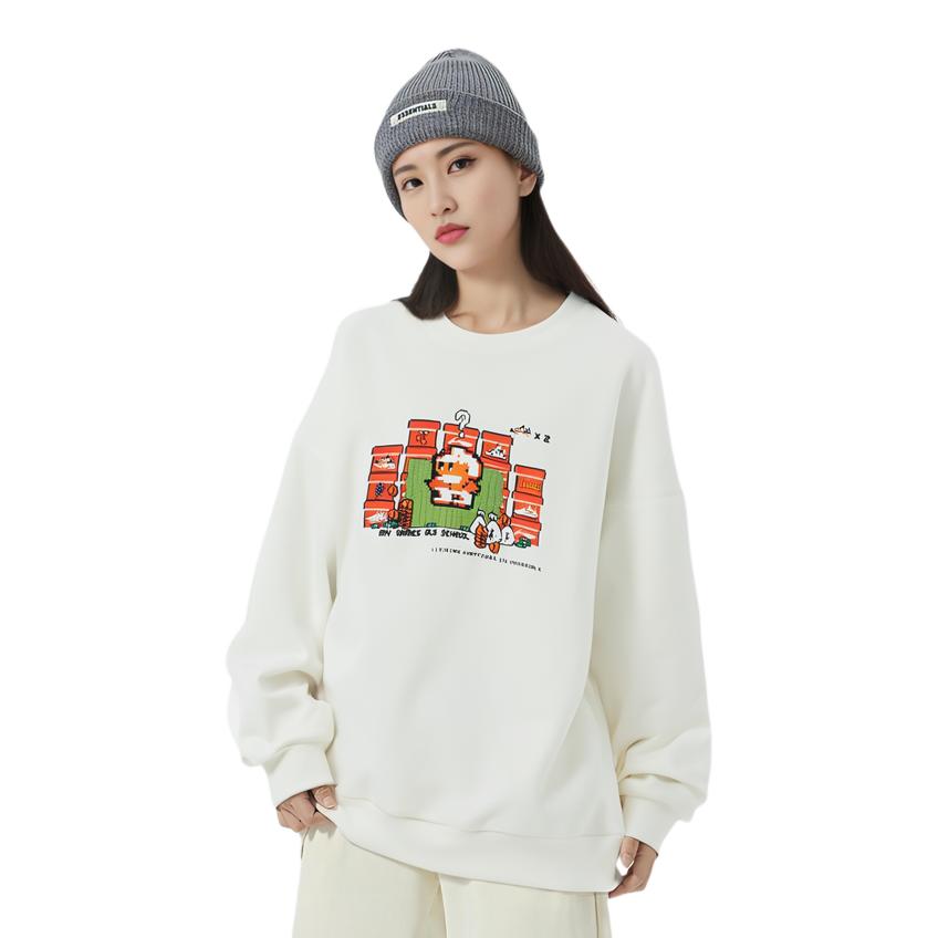 Li-Ning Pixel Fun Print Fleece Warm Sweatshirt Unisex sweatshirt White AWDRD72-1