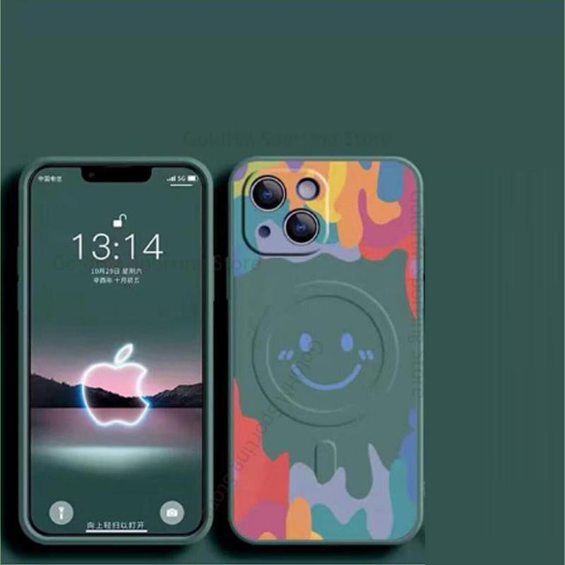 For Magsafe Silicone Phone Soft Case For iPhone 17 Pro Max 16e Graffiti Smile Magsafing Cover For Apple 15 13 16 Pro Max 14 Plus Magnetic Fundas Shell