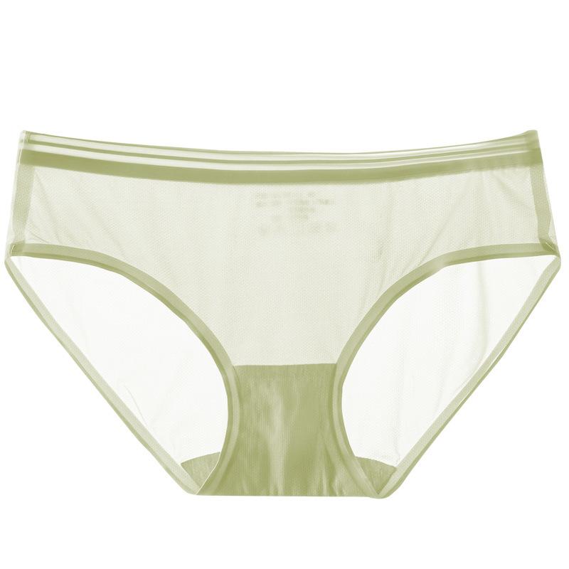 

Дышащее нижнее белье из ледяного шелка с бесследной сеткой для женщин, цельное, со средней талией, с большим треугольным низом, тонкое M