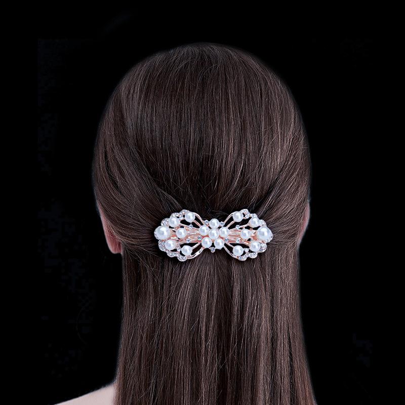 Hair Accessories Rhinestone Bow Hair Clip, Adult Pearl Horizontal Clip, Ponytail Clip, Top Clip, Spring Clip, Small Pearl Hair Clip