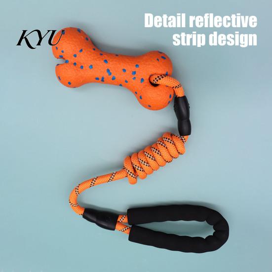 Heavy Duty Dog Pull Toys ETPU Bone Chew Toy, with Braided Rope, Foam Handle, Interactive Tug of War Pet Teeth Cleaning for Medium Large Breed