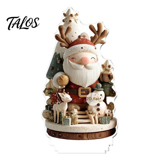 New Year Party Supplies Christmas Candle Ornament, 2D Flat Acrylic Ornament with Base, Tabletop Ornaments Snowman Reindeer Festive Table Centerpiece