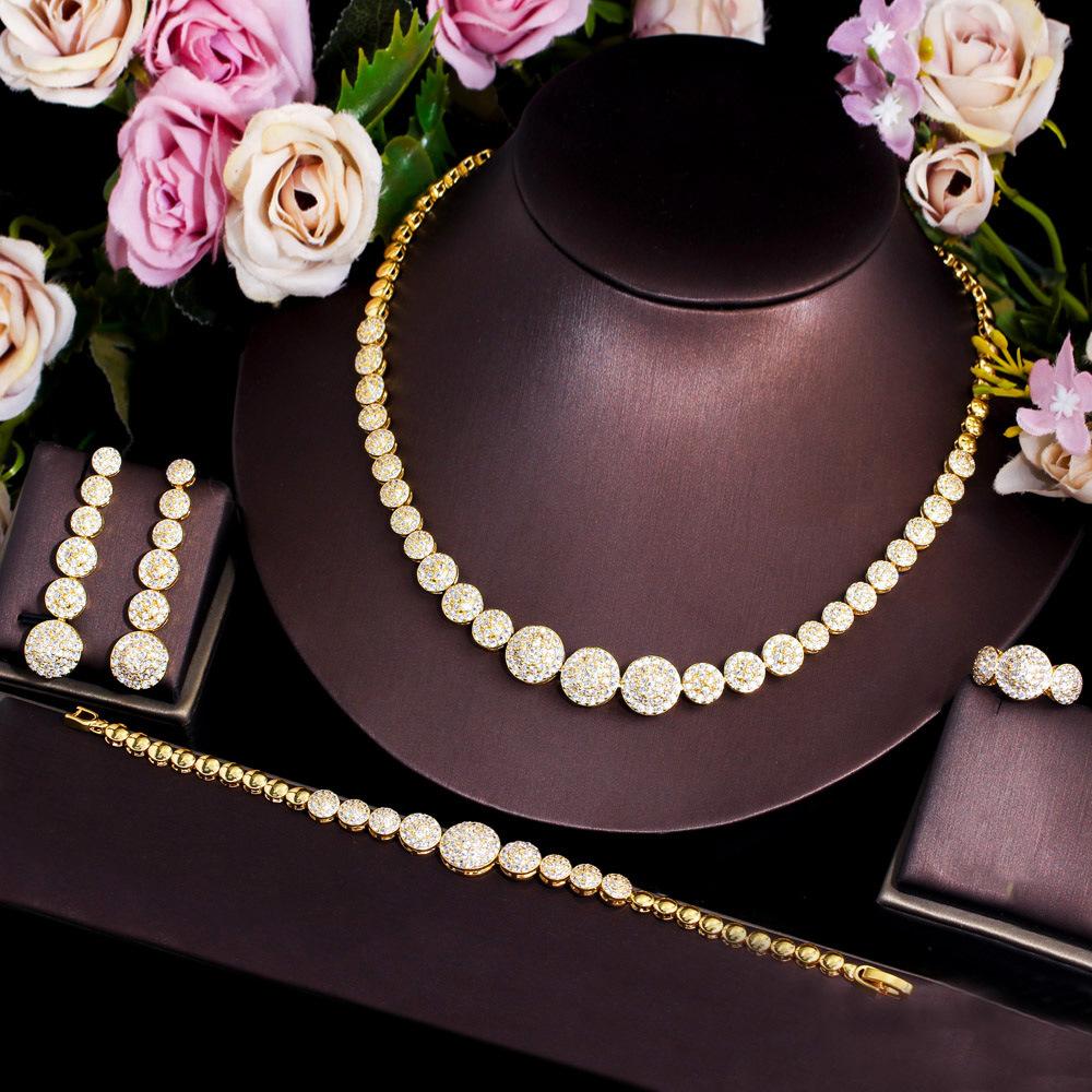 Populaire Tempérament Collier Boucles d'oreilles Bracelet Bague Ensemble Zircon Mariée Bijoux Robe de Mariée Femme