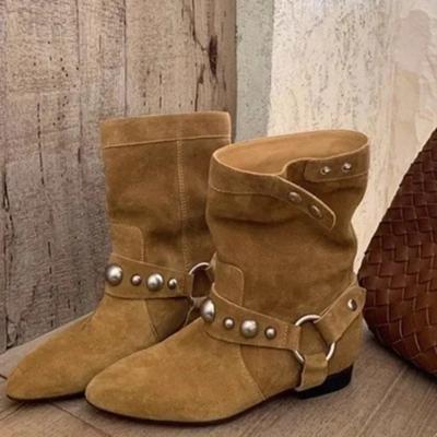 2024 New Autumn Women's Suede Ankle Boots Studded Low Heel Party Shoes Women's Denim Short Boots Classic Zapatos