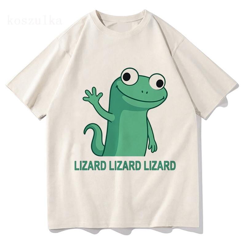 Funny Lizard Meme T Shirt 2025 Fashion UnisexWomen Aesthetic Tshirt Unisex High Quality Streetwear Kawaii 100 Cotton Tees Shirts