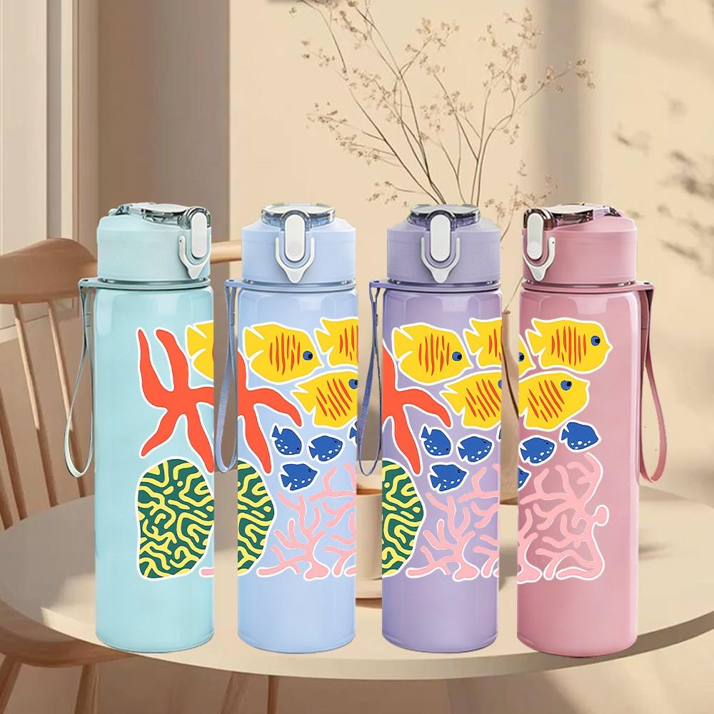 1PC Boho Tropical Abstract Floral Pattern Print 750ml Color Plastic Sports Water Bottle Leakproof Flip Straw Lid Suitable for Sports Office Home Use