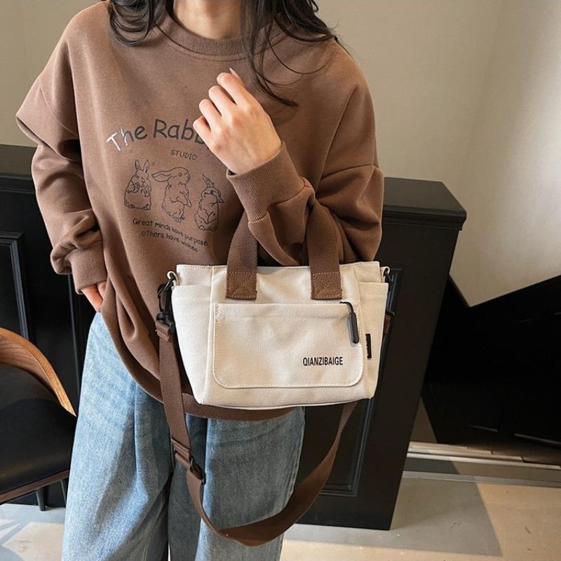 Canvasväska dam stor kapacitet ny toteväska axelväska högskolestudent klassväska crossbody toteväska