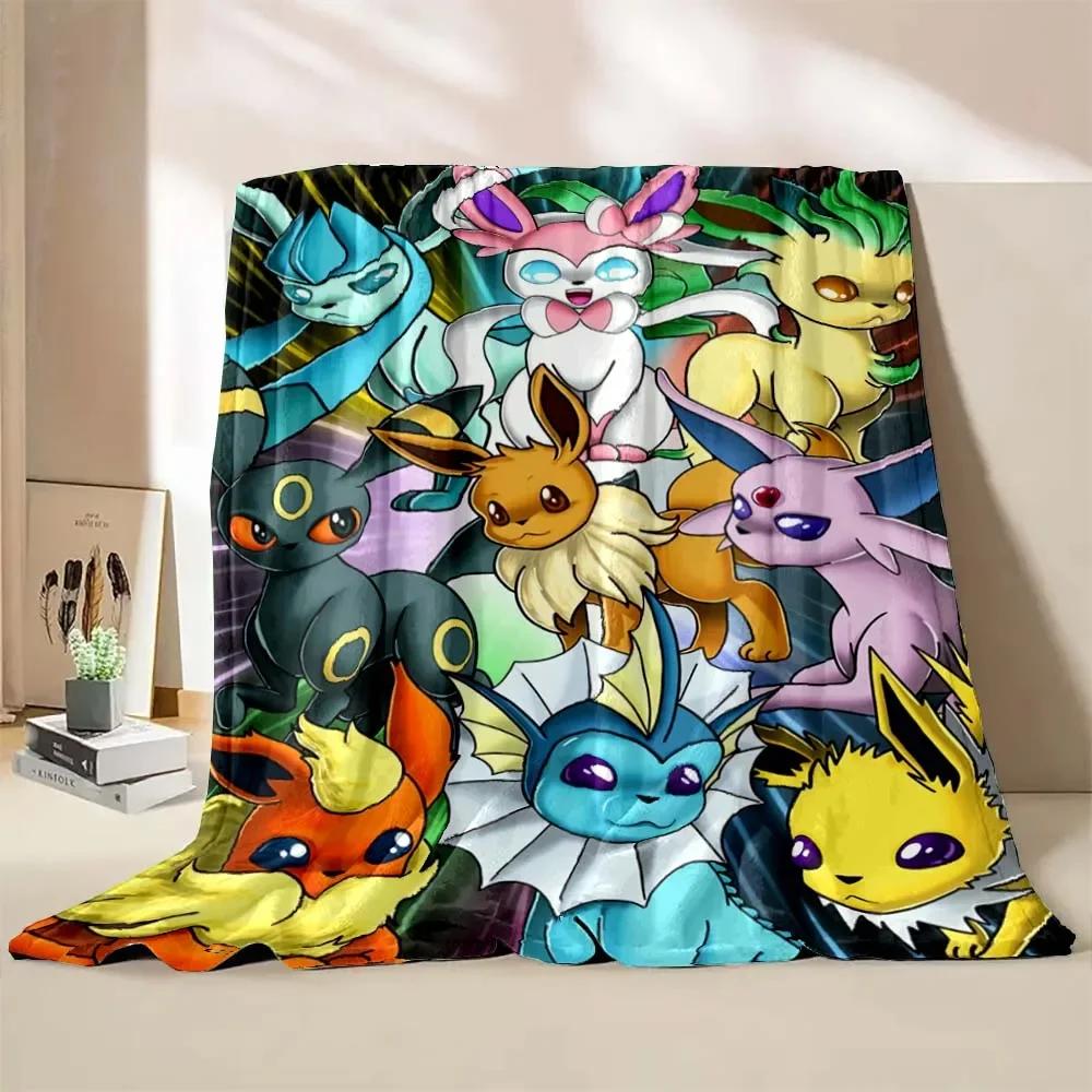 Japanese Style Blanket Pokemon Flannel Throw Home Sofa Lunch Break Blankets Cartoon Eevee Anime Figures Kids Children Student