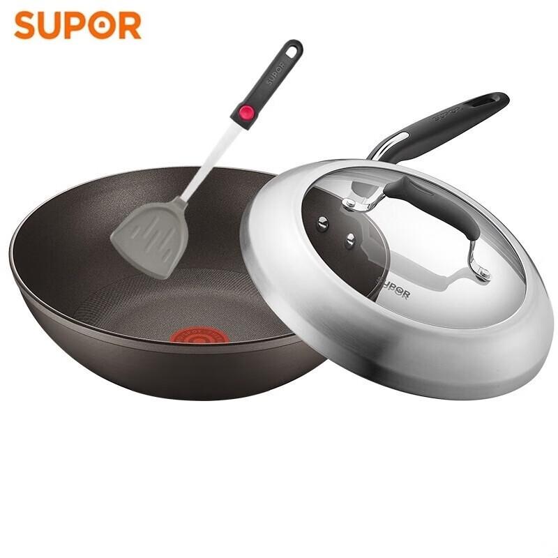 Supor 30cm Fire Red Dot 4th Gen Non-stick Wok with Visible Lid