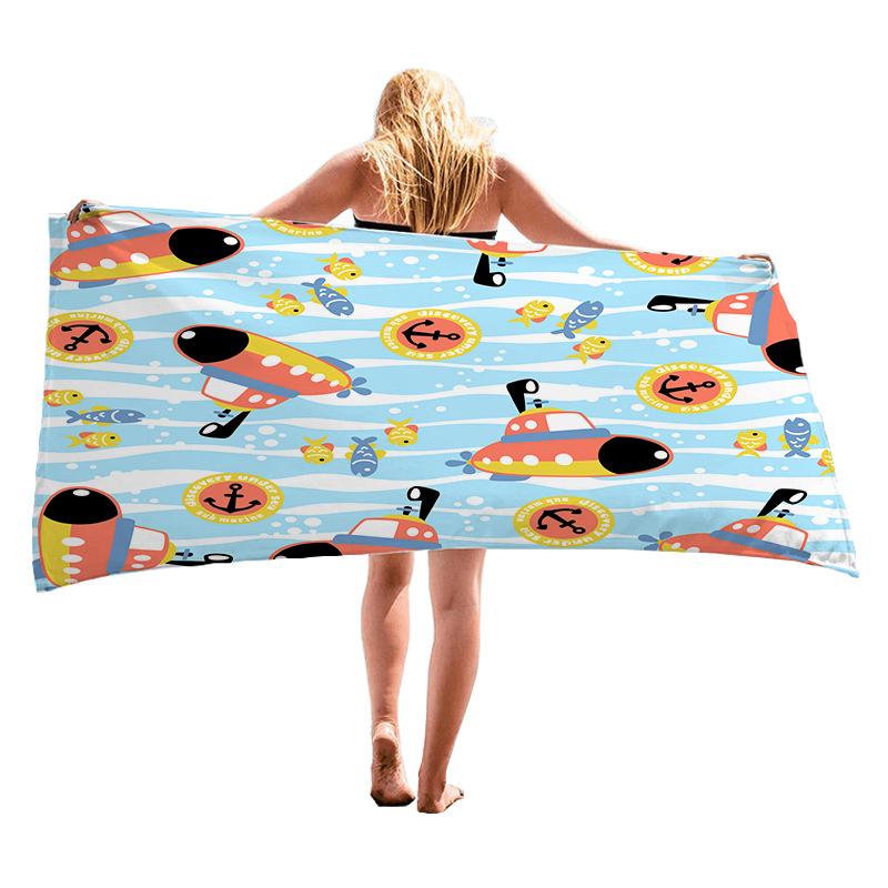 Cartoon Car Design Digital-printed Polyester Superfine Fiber Double-sided Fleece Beach Vacation Bath Towel, Beach Towel