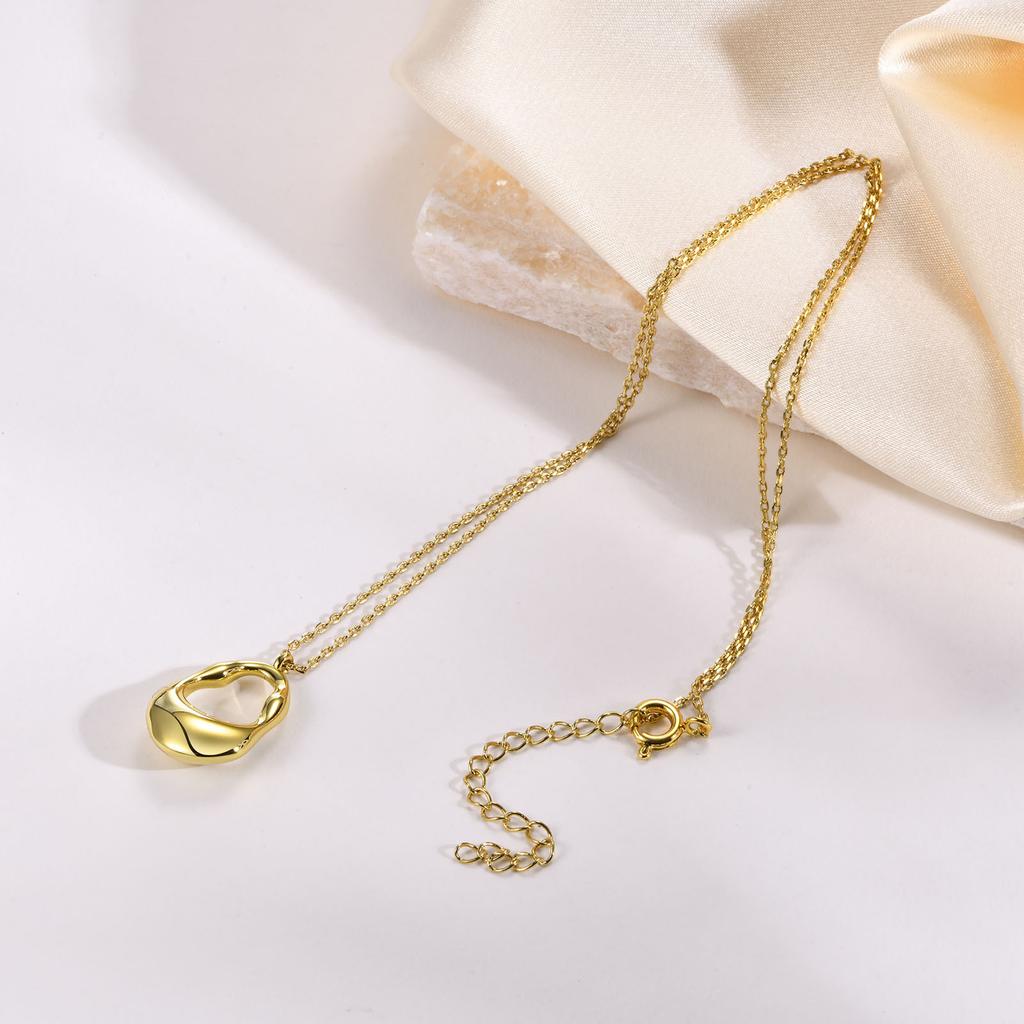18K Gold Plated Pendant Necklace For Women, Hollow Irregular Statement Necklace Trendy Jewelry