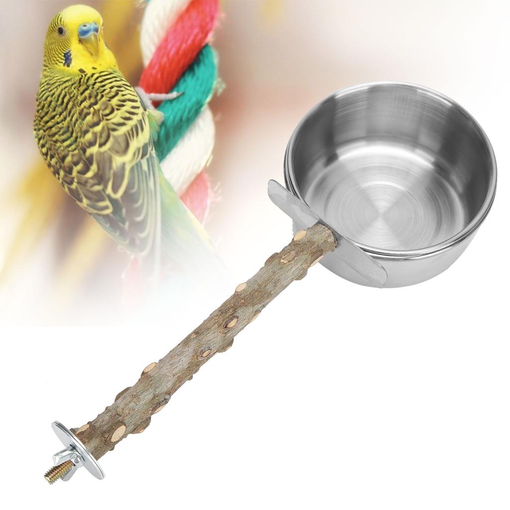 Parrots Stainless Steel Feeding Cups with Clamp Holder Birds Water Food Bowl Stand