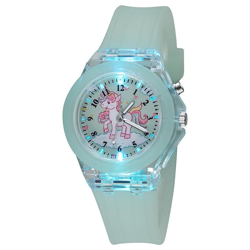 

Cartoon Unicorn Watch Children S Watch Luminous Glow Flashing Elementary School Student Quartz Watch Supply світло-зелений колір