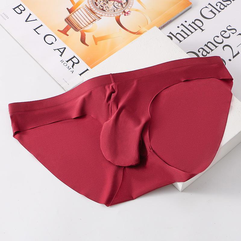 Chiloți bărbați de primăvară/vară din mătase de gheață fără cusături cu uscare rapidă, model triunghi, cu buzunar pentru bombă