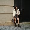 ELLE Fashionable Design Plaid Short Jacket With Drop Shoulder And 90% White Duck Down Women Outerwear EY52207