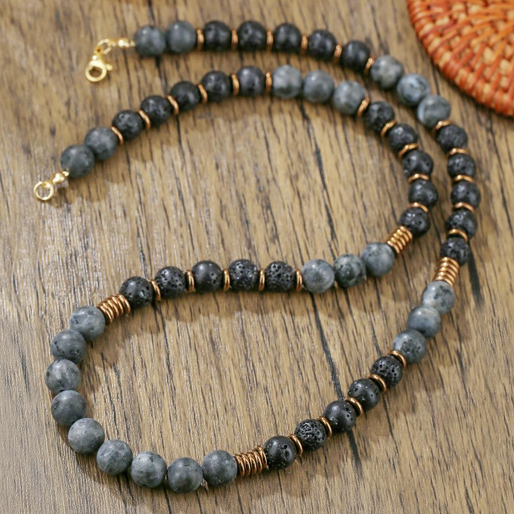 Exaggerated Sparkling Stone Volcanic Stone Beaded Necklace Men's Hip-hop Niche Design Sense Men's Black Gallstone Long Necklace