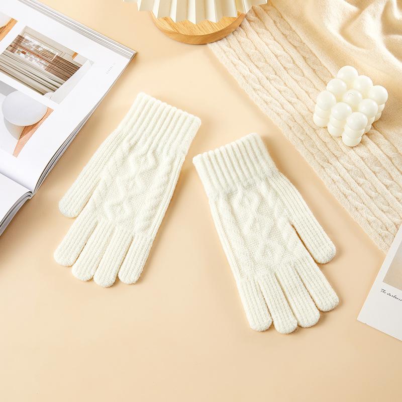 Gloves for Women Autumn and Winter Knitted Gloves Cute Solid Color Cold Proof and Warmth Thickened Cycling Touch Screen Versatile Gloves