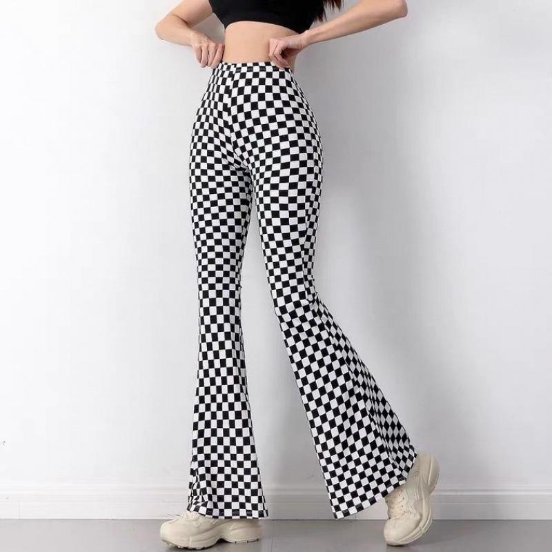 Retro Plaid High-Waisted Plus Size Elastic Wide-Leg Body Shaping Pants