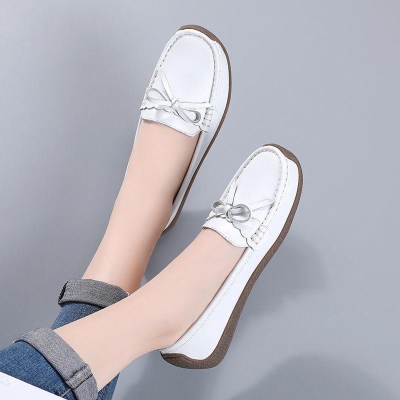 

New leather handmade Doudou snail women s shoes non-slip and wear-resistant flat-heeled comfortable loafers women s shoes 35 белый