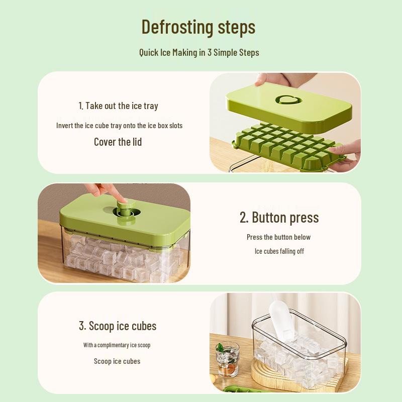 Press-Type Ice Cube Tray: Large Capacity, Food-Grade Quick Freezing Box for Home Refrigerators