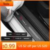 Car Sticker Tesla 4Pcs Car Door Sill Protector Strip Carbon Fiber Emblem Stickers For Tesla  3  S  X  Y Decoration Accessories