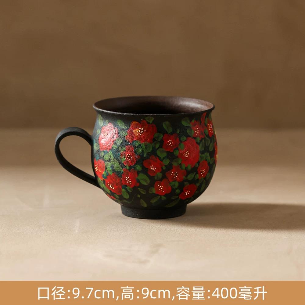 Vintage Hand-Painted Ceramic Mug, Retro Floral Coffee Cup, Handmade Art Teacup for Home Office