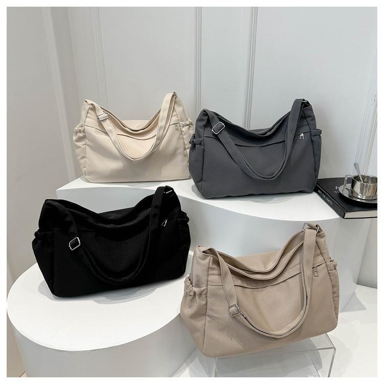 Trendy Urban Simple Large Tote Bag For Women Spacious Nylon Bucket Bag In Black White Grey Khaki