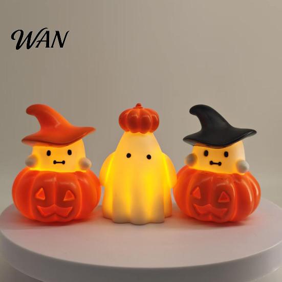 Desktop Night Light 1/3Pcs Halloween Pumpkin Ghost Light, Spooky LED Bedside Lamp, Battery Operated Mini Table for Bedroom Party