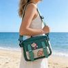 Cute Cartoon Colorblock Small Crossbody Bag with Badge Pin Chic Durable Mini Canvas Shoulder Bag for Women Daily Shopping Outing