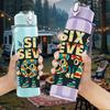 1PC Six Seven Vintage Badge 750ml Color Plastic Sports Water Bottle Leakproof Flip Straw Lid Suitable for Sports Office Home Use