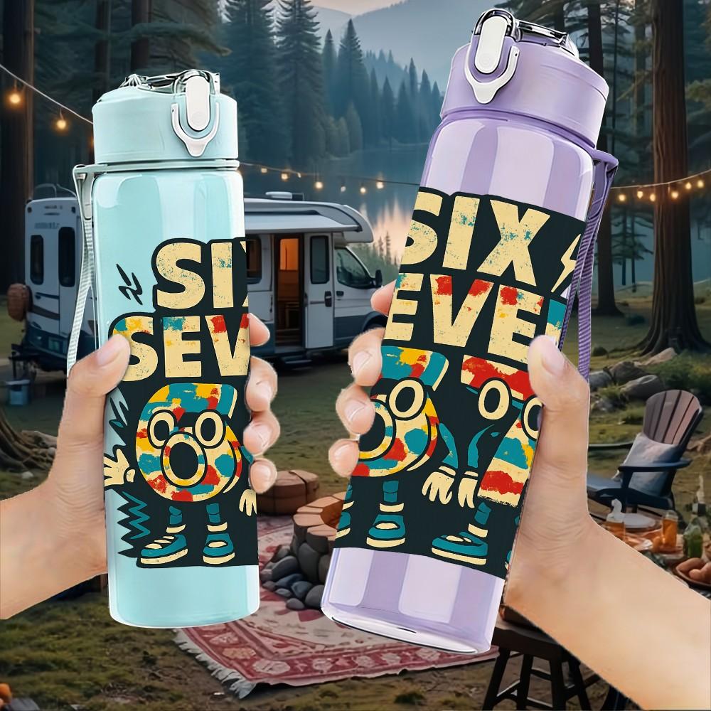 1PC Six Seven Vintage Badge 750ml Color Plastic Sports Water Bottle Leakproof Flip Straw Lid Suitable for Sports Office Home Use