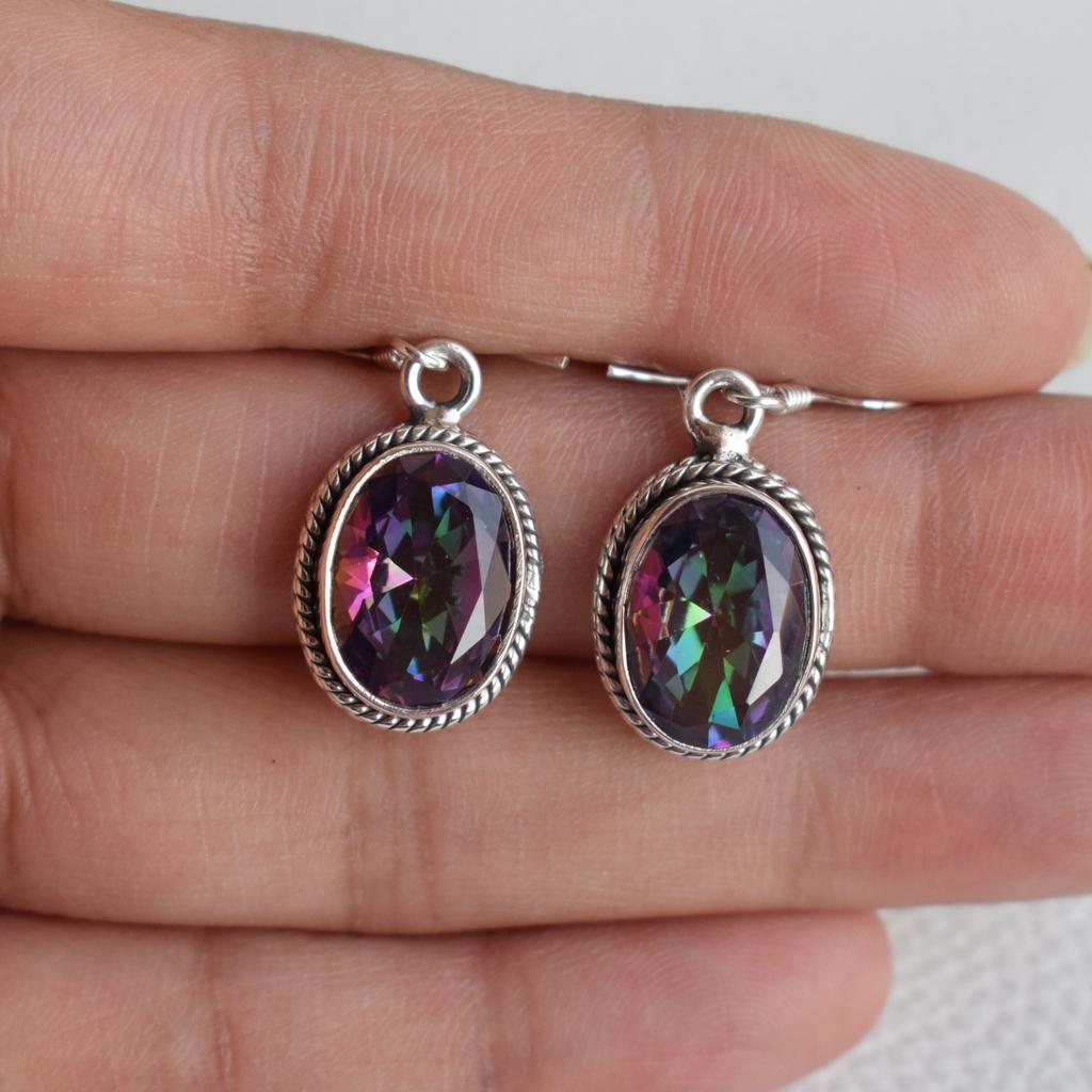 Mystische Topas Ohrringe, Oval 925 Sterling Silber, Handgefertigter Edelsteinschmuck