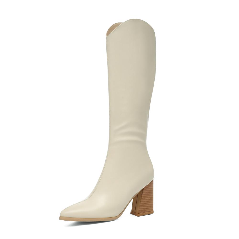 Ladies Boots Black Pointed Toe Shoes for Women Winter Long Slim fit Knee High Shaft Height Heel Footwear Quality  Spring