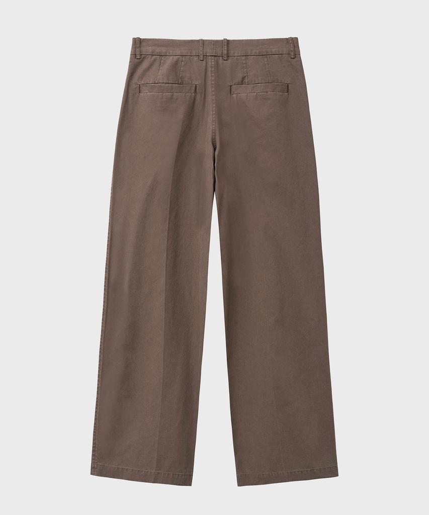NOIRER Two-Tuck Washed Cotton Slacks (Brown)