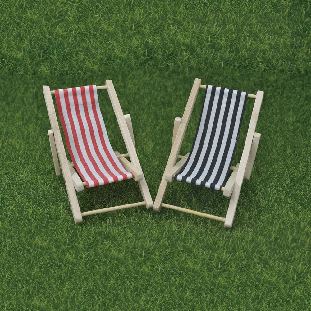 2 Stück 1/12 Miniatur-Liegestuhl, Holz-Liegestuhl für Heimwerker, Zen-Garten, Strand-Mikro-Landschaftsdekoration, Mini-Möbel-Modellzubehör