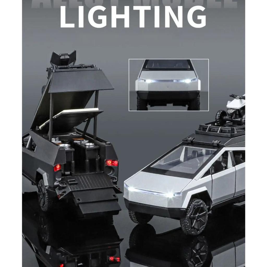 1/32 Tesla Cyber the Truck Pickup Alloy Camping RV Car Model Diecasts Metal Toy Van Motorhome Touring Car Model Sound Light Kids Gifts