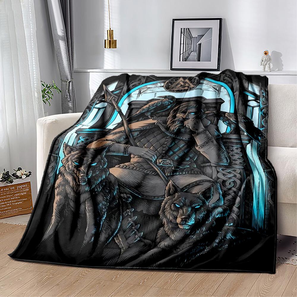 Viking Warrior Emblem Blankets Are Suitable for Living Rooms,making Them an Ideal Choice for Outdoor Travel and Gifts.