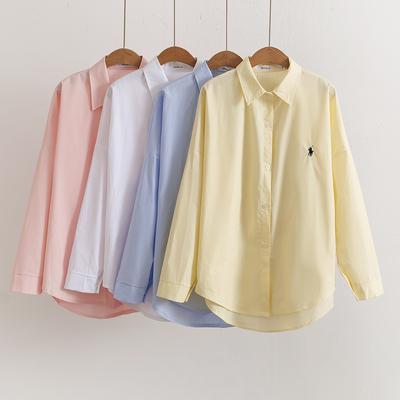 Chemise Bleue Brodée Spurs pour Femmes Chemise à Manches Longues et Coupe Ample