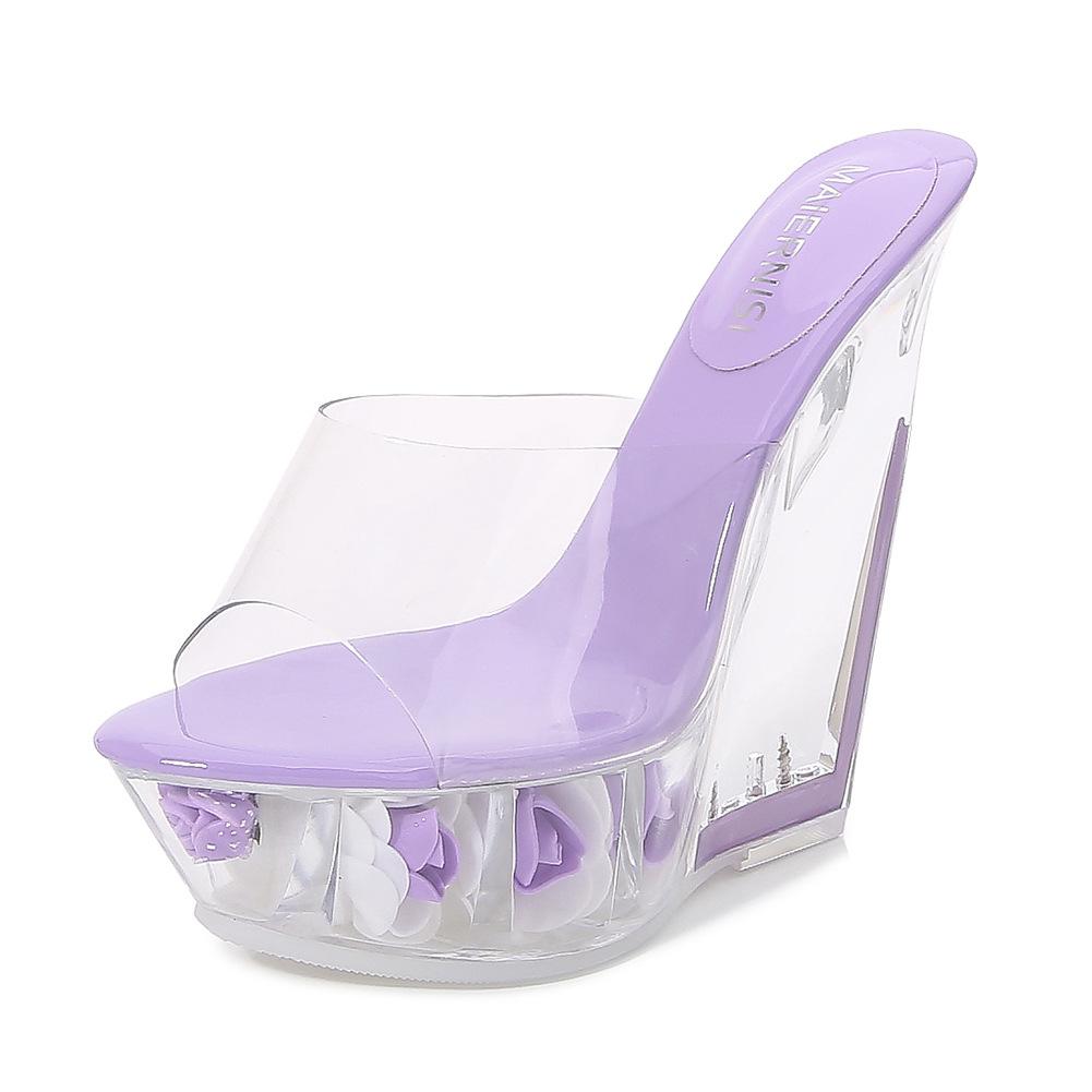 Platform Heel Cool Slippers Sexy Transparent Wedge Heel Crystal Shoes Waterproof Table Women's Shoes